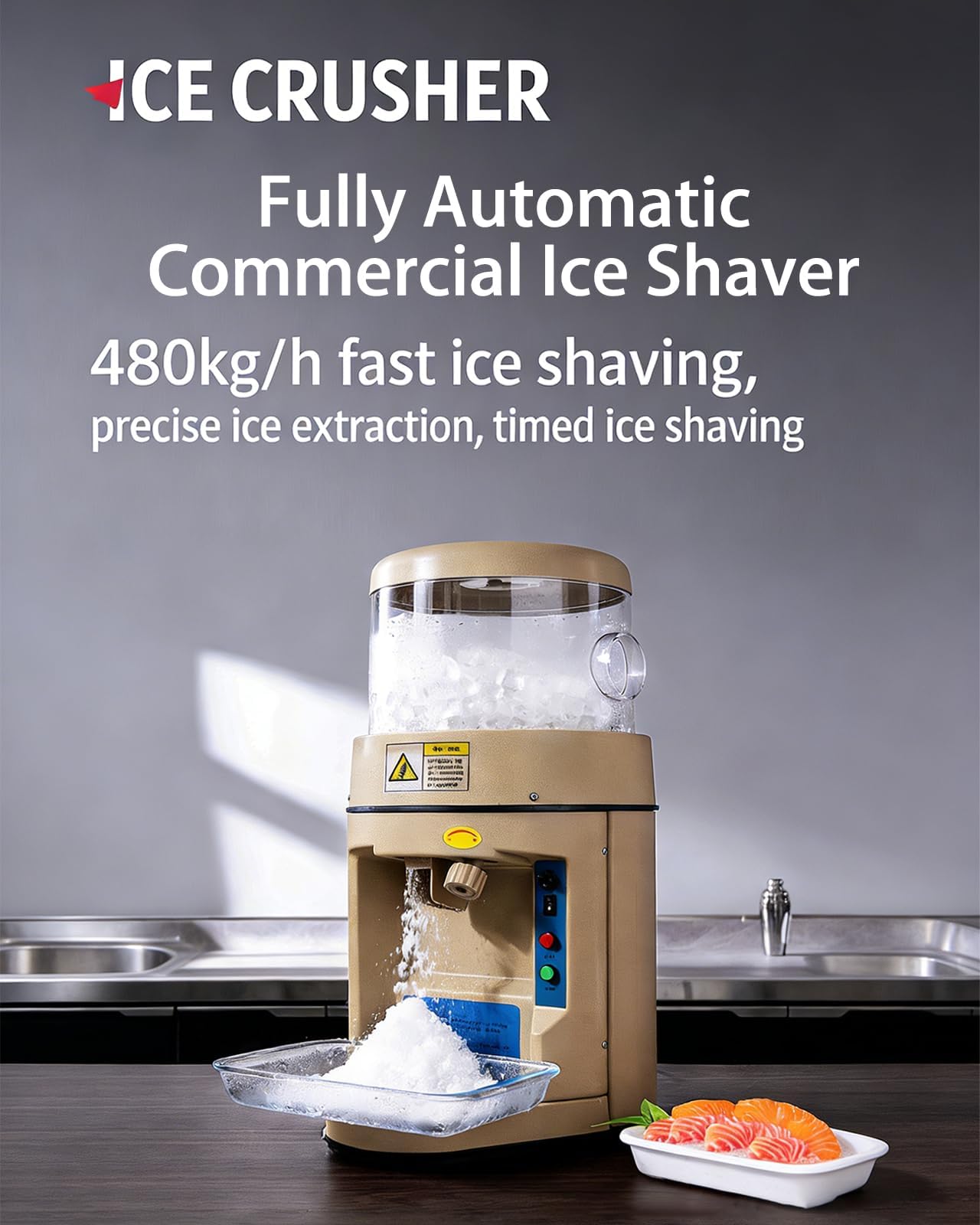 Máquina eléctrica para Hacer Hielo raspado, 440 W de Potencia, 480 kg/h, para Hacer Conos de Nieve, Textura Ajustable, Capacidad de 6 kg para Bares, Tiendas de té con Leche y Fiestas.