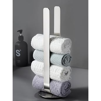 ZUNTO Freestanding Towel Rail Stainless Steel Guest Towel Holder No Drilling Required Towel Holder Standing for Bathroom