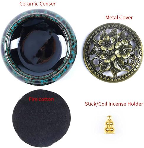 Miniatura 3 de Quemador de incienso con soporte para varillas de incienso Calabash, cenicero de carbón de porcelana para uso con cono de polvo granular de resina o