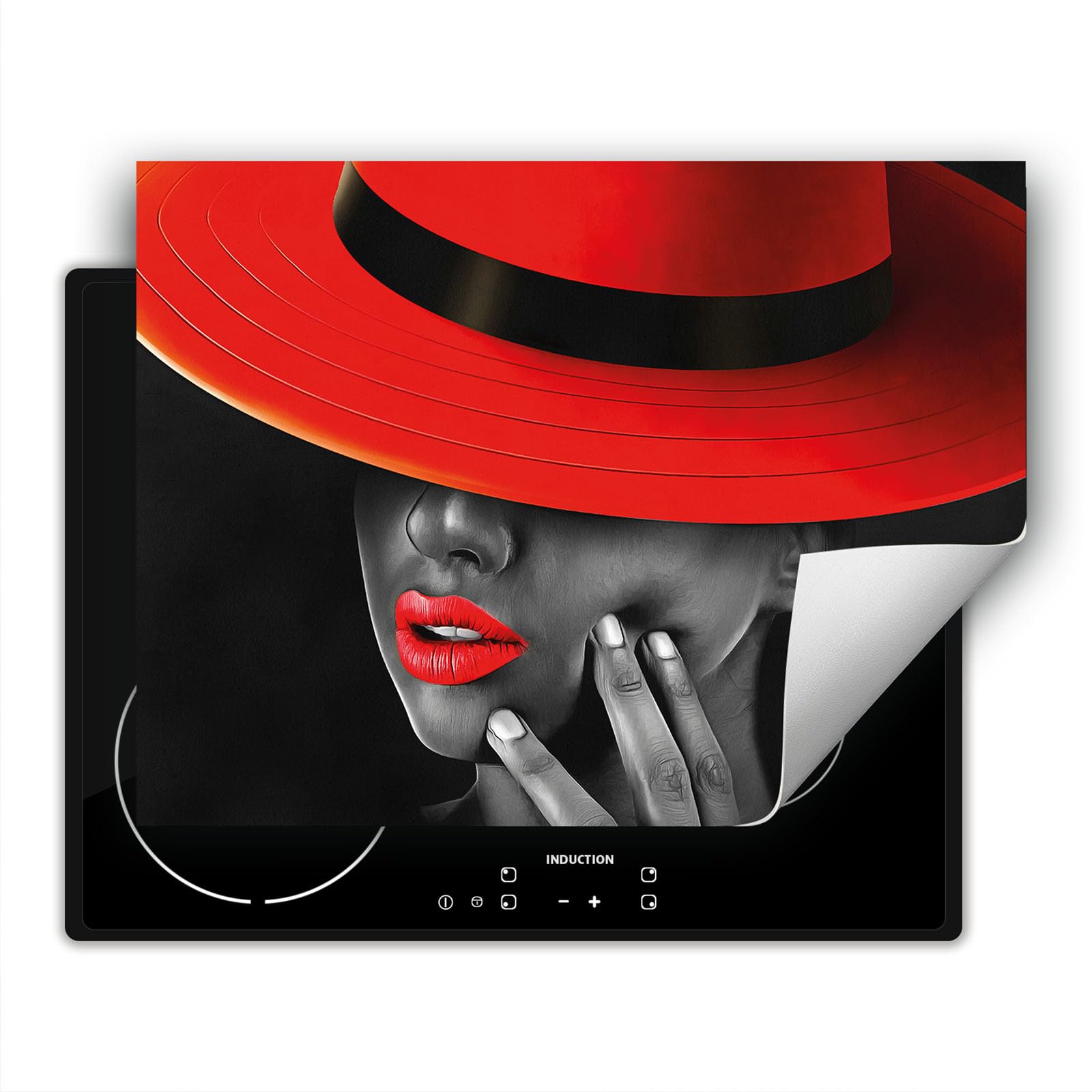 Tapa para placa de induccion - Placa protectora vitroceramica 80x52 cm - rojo - negro - mujer