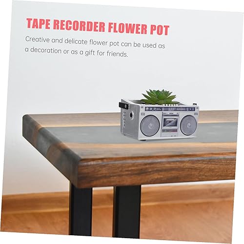 Miniatura 6 de POPETPOP Grabadora de cinta retro, maceta de resina para plantar, cuenca creativa para arreglos florales, maceta Boombox de escritorio única para