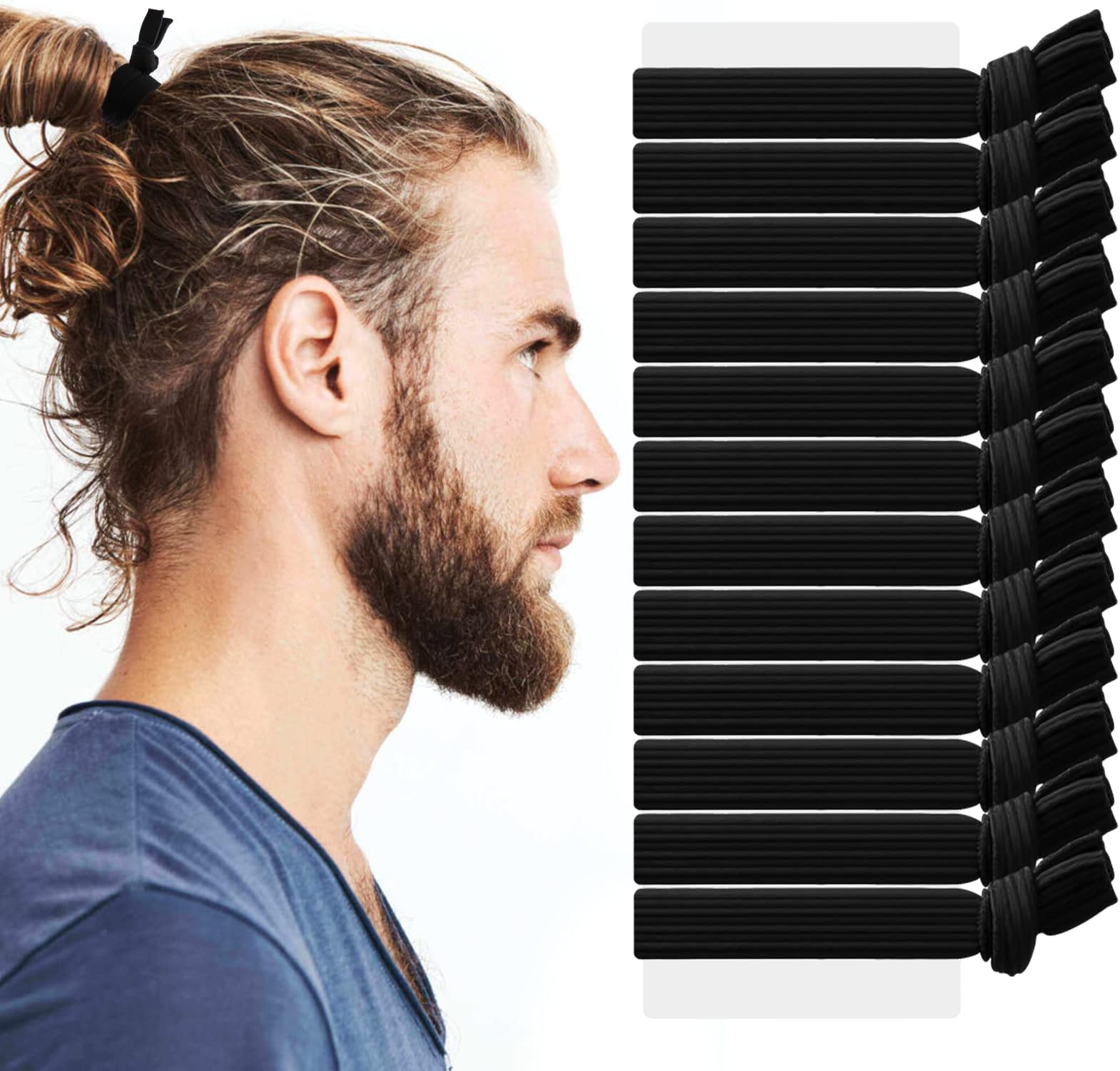 SYGY 12PCS Black Knotted Hair Bands for Men, Men's Hair Ties for Long Curly Thick Hair, Ponytail Holders