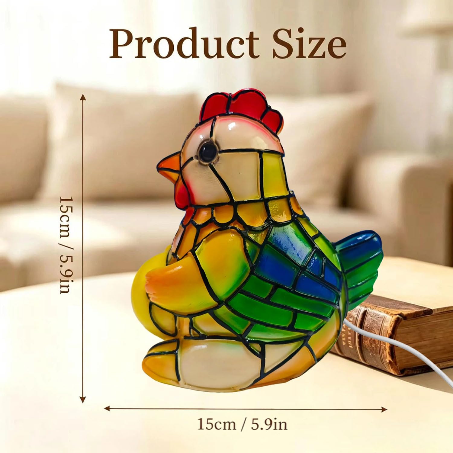 Colorful Resin Chicken Holding Egg Night Light, USB Powered Soft Warm LED Table Lamp, Compact Vintage Decor Lamp for Desk Bedside, Ideal Gift for Birthday Easter Christmas Housewarming image 3