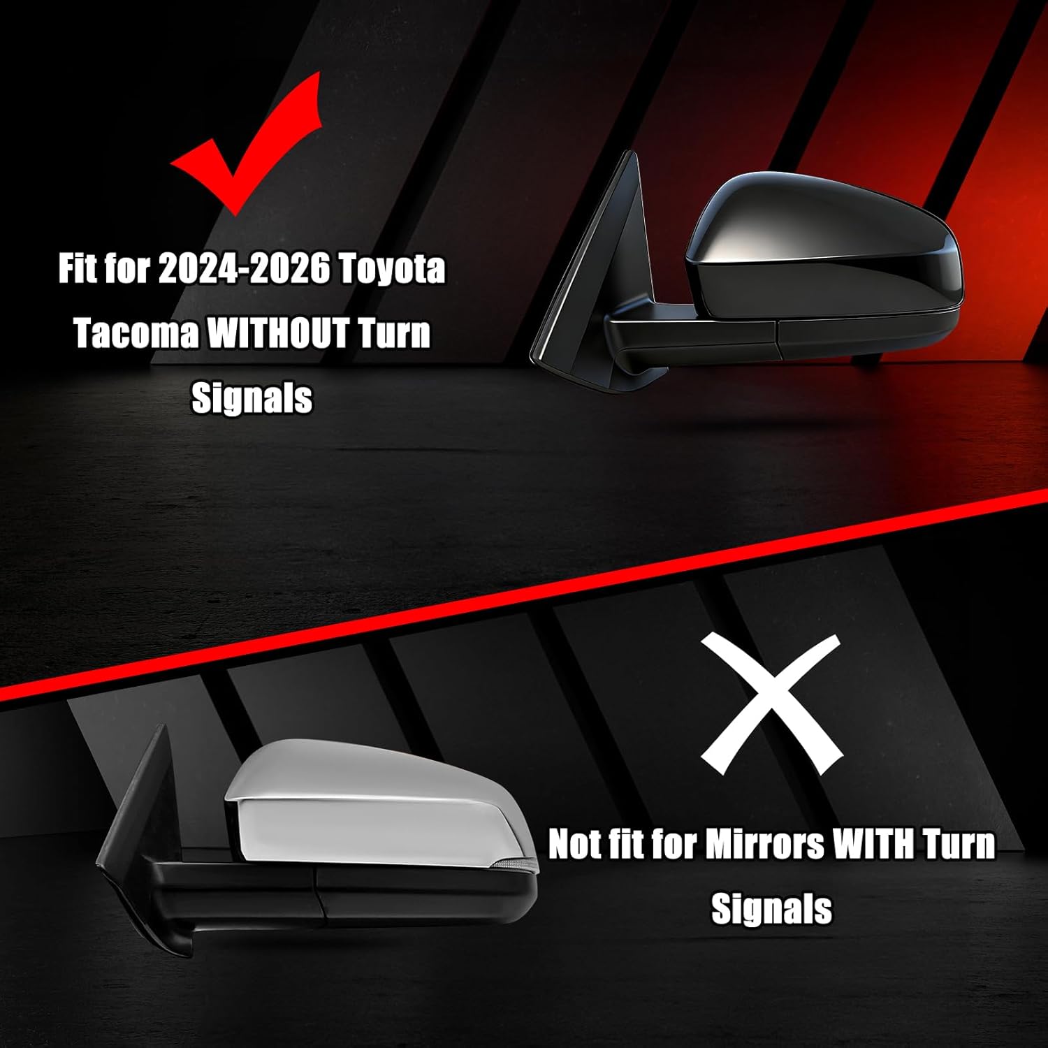Glossy Black Replacement Mirror Cover Caps for 2024 2025 2026 Toyota Tacoma without Turn Signal Model, Directly Replace Style, Not Sticker Style