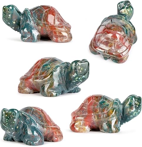Miniatura 5 de Figura coleccionable de tortuga de jaspe oceánico de 2 pulgadas, escultura de animal tallada a mano, escultura de tortuga para el hogar, oficina