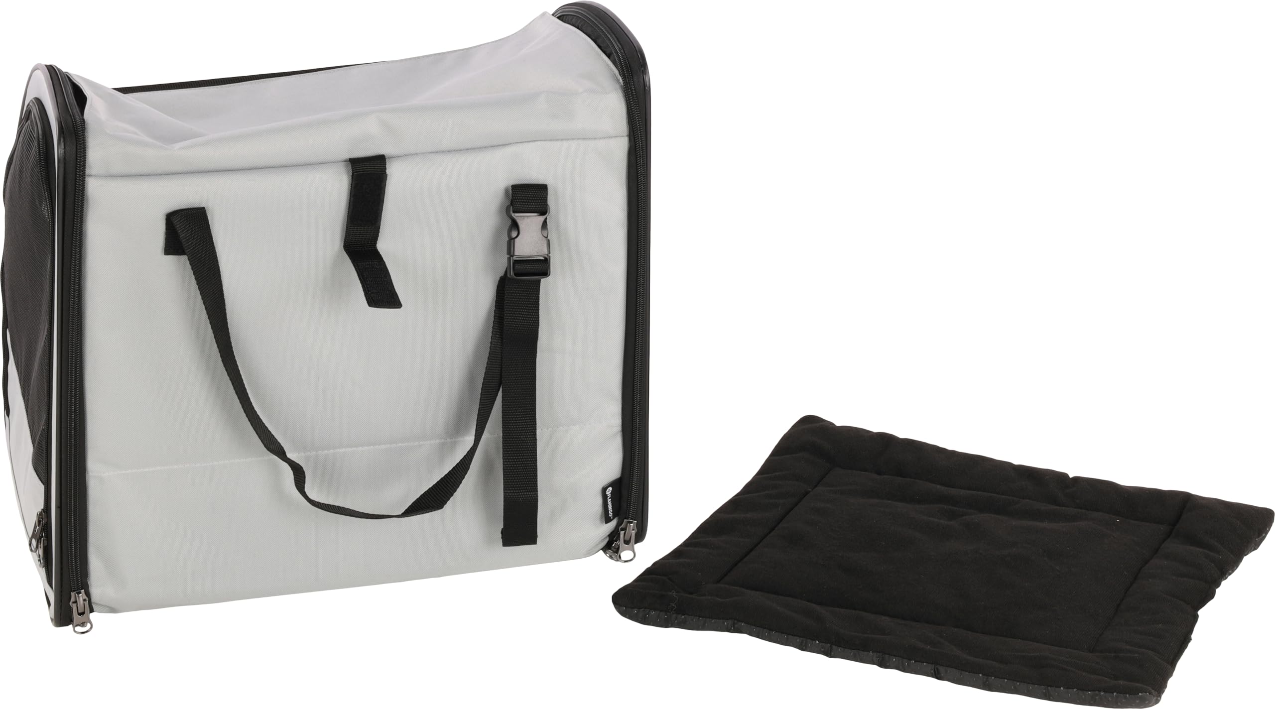 Flamingo Rey Light Grey Fotelik samochodowy dla psa - 45x38,5x41cm - Stojący - Zdejmowany dno - Otwory z zamkiem błyskawicznym z przodu i z boku