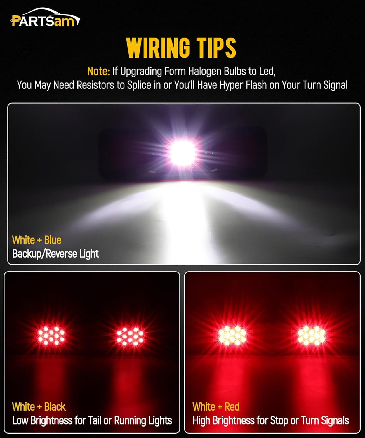 Partsam 2x LED Triple Tail Lights Rectangle Vertical Mount 40 LEDs Trailers Trucks Campers RVs Stop Turn Backup Reverse Tail Lights w Gasket Black Base Red/Clear Lens 12V
