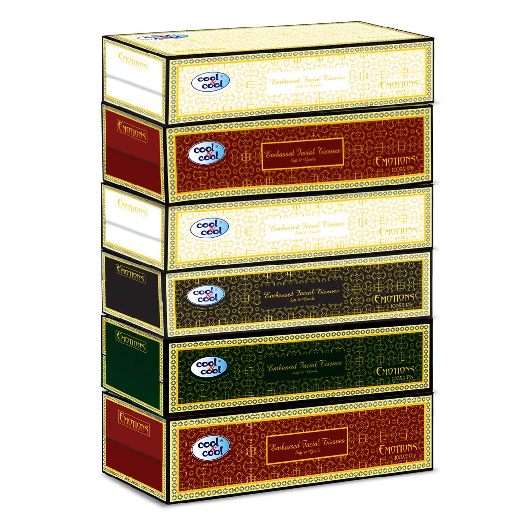 Cool & Cool Emotion Embossed Facial Tissues 100's(Pack of 6) - Soft, Soothing, and Convenient Box Pack for Refreshing Comfort 600's
