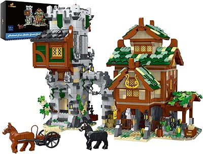 JMBricklayer Medieval 30107 Stables and Guard Tower Building Sets for Adults and Teens Age 14+: Embark on a Chivalrous Journey, Medieval Castle Modular Buildings Display, Creative Gifts for Men Boys
