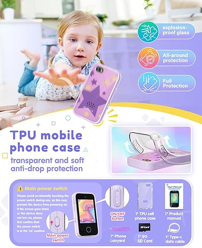 Miniatura 6 de Teléfono de juguete inteligente con pantalla táctil, cámara doble, reproductor de música, juegos de rompecabezas, regalo de cumpleaños, juguete de