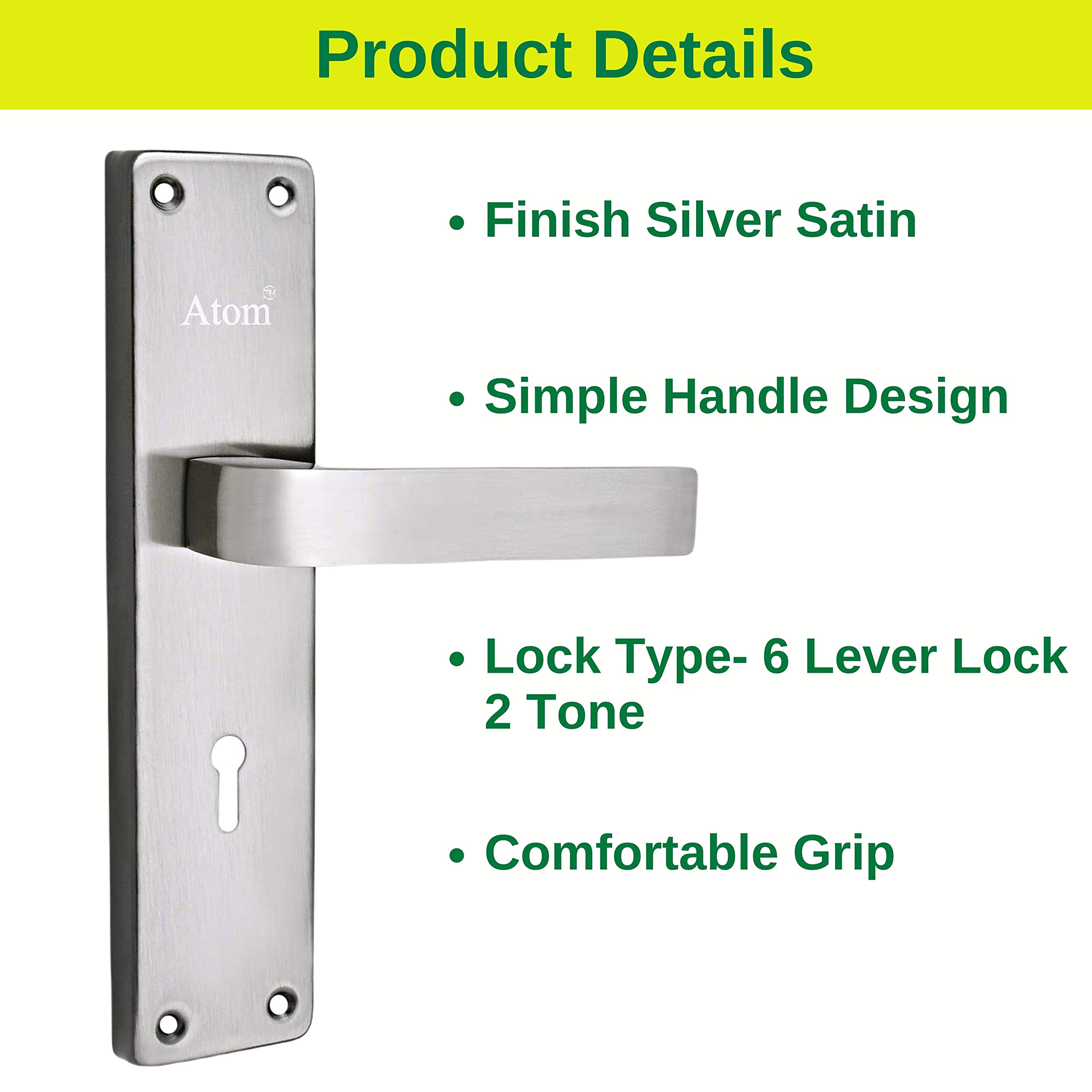 Atom Mortise Lock - Silver Antique Handle, 3 Keys -5 Atom Mortise Lock - Silver Antique Handle, 3 Keys -5
