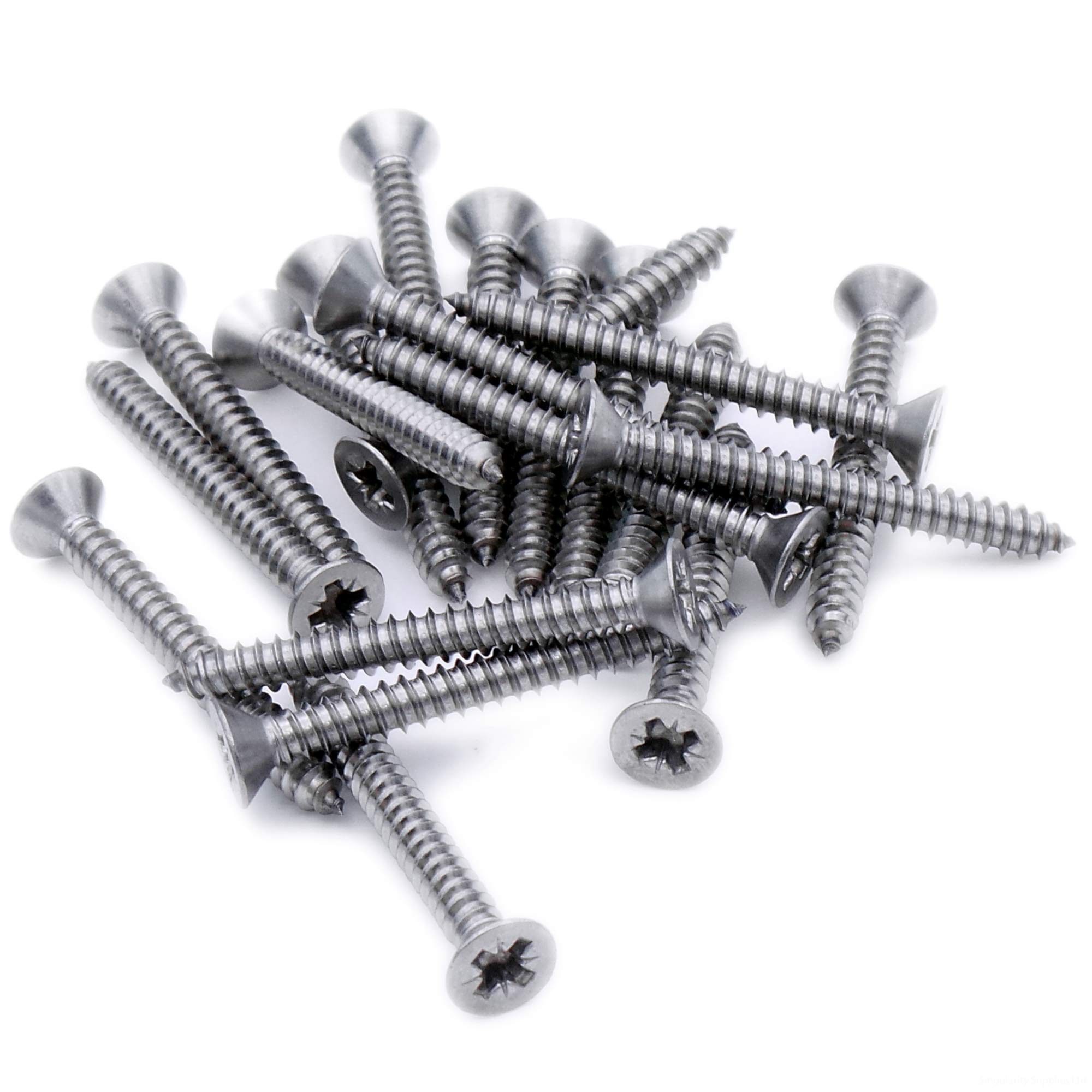 Singularity Supplies Silver No.6 X 0.375 (3.5Mm X 9.5Mm) Pozi Countersunk Self-Tapping Screw - Stainless Steel (A2) (Pack Of 20)