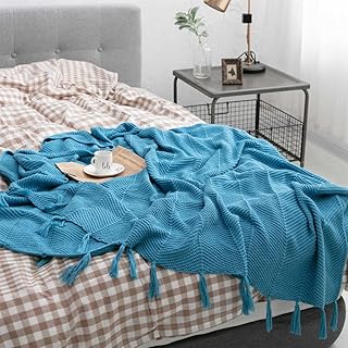 Około 130 x 170 cm skarb niebieski piasek koc dziergany koc do włosów miękki i trwały, oglądanie świeżych kolorów pory roku nadają się lekki, ciepły i wygodny koc na sofę lekki, ciepły i