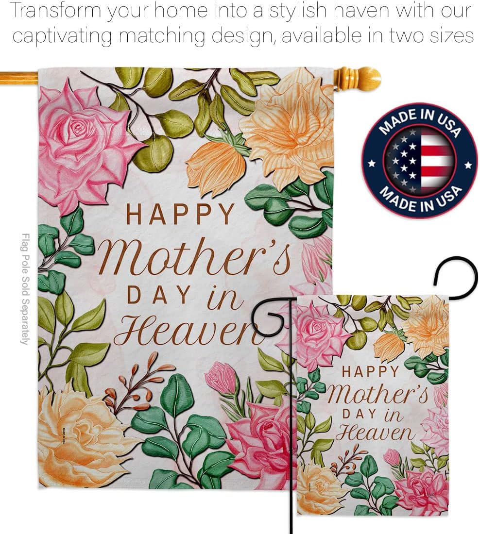 Mother's Day In Heaven Grave Decorations For Cemetery Decor with Pole Post Outdoor Home Banner Grandparent Mom Yard Flag Daddy Grandma Mama Lawn Tapestry Yard Garden Stand Remembrance Memorial Mothers Day Gift Made in USA