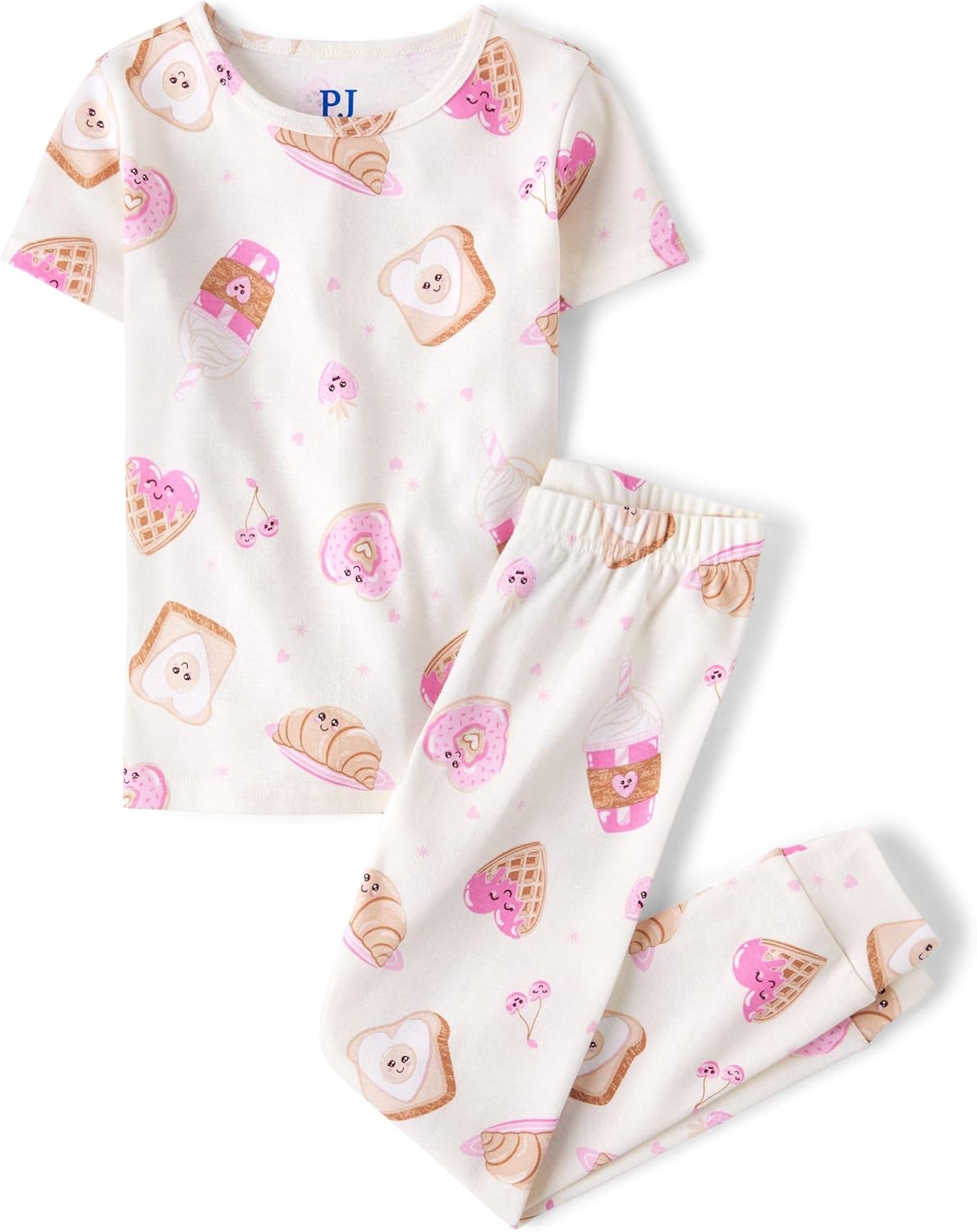 The Children's Place Girls' 100% Cotton Short Sleeve Top and Pants,2 Piece Pajama Set