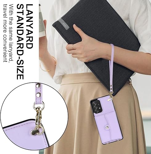 Miniatura 4 de Asuwish Funda para teléfono Samsung Galaxy A53 5G con bloqueo RFID, tarjetero y correa cruzada para muñeca, soporte para celda de cuero, accesorios
