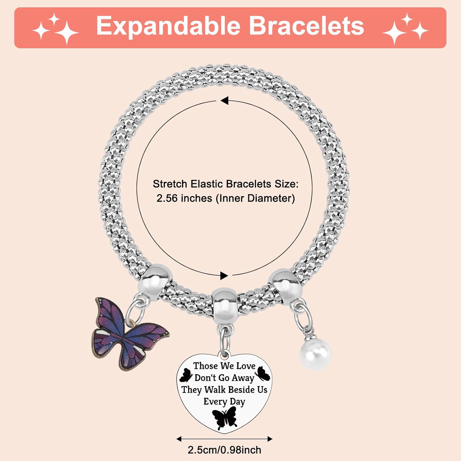 Sympathy Bracelet for Women Butterfly Lover Memorial Bracelets Bereavement Gift for Loss Going Away Gift for Loss of Mom Dad Sister Friend Remembrance Condolence Christmas Mothers Day Stretch Jewelry - Image 2