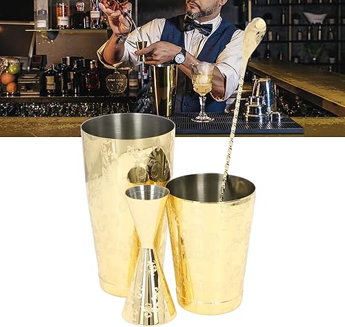 Miniatura 5 de Boston - Juego de coctelera de acero inoxidable 304, capacidad media, diseño de impresión vintage, juego de herramientas multifuncionales, fácil de