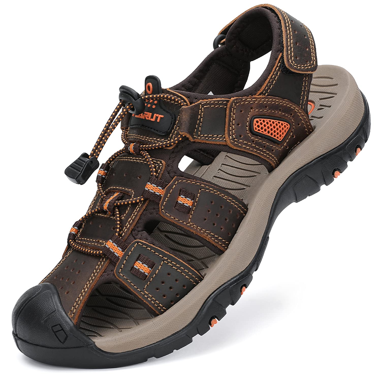 Men's Sport Sandals Outdoor Hiking Sandals Closed Toe Leather Athletic Lightweight Trail Walking Casual Sandals Water Shoes