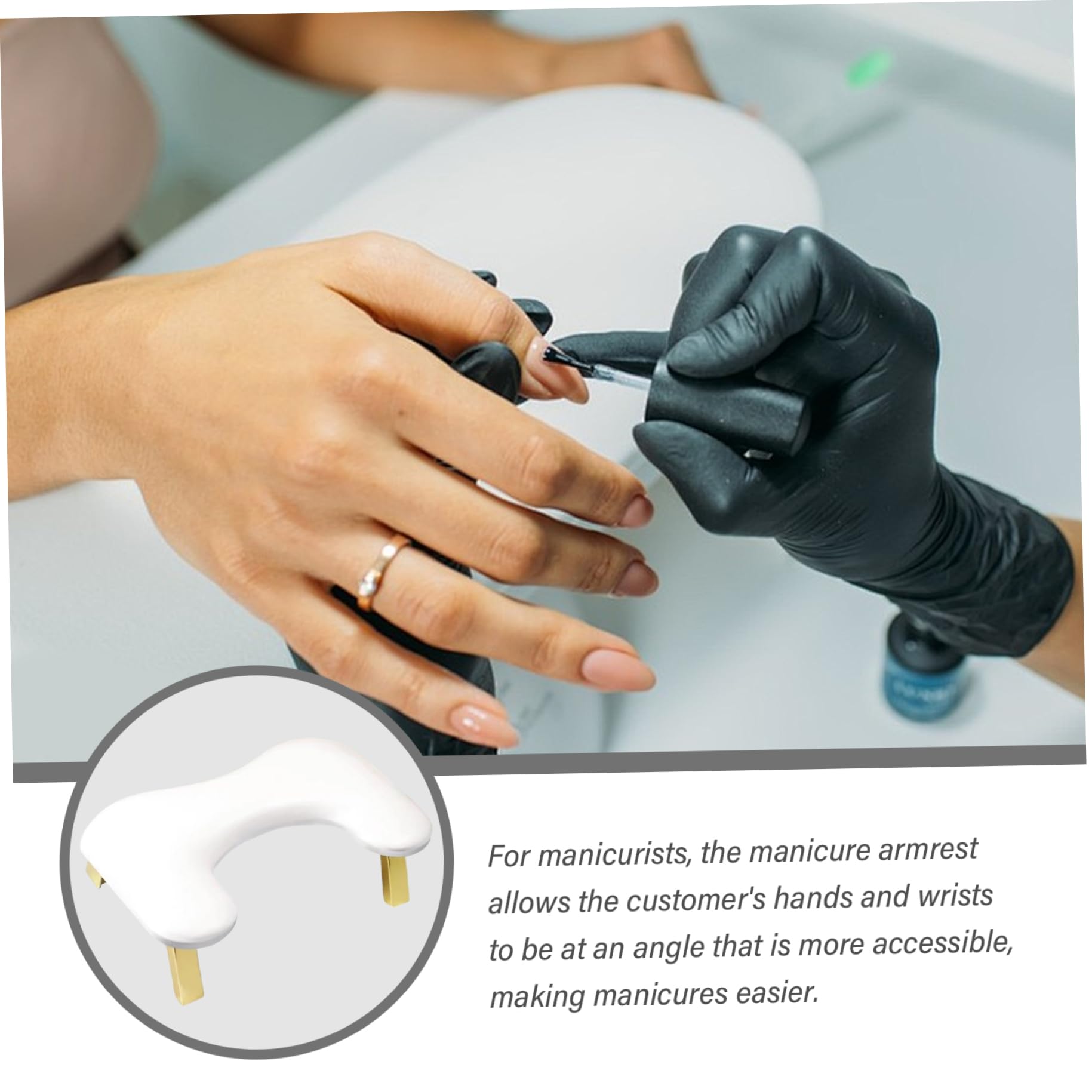 Reposabrazos para uñas de lujo de piel sintética en forma de U para técnicos de uñas cómodo y ergonómico para amantes de la belleza y entusiastas de la manicura color blanco.