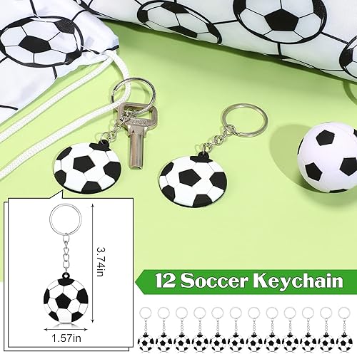 Miniatura 4 de 48 piezas de suministros de fiesta de fútbol, 12 pulseras de silicona de fútbol, 12 bolsas de regalo con cordón de fútbol, 12 mini pelotas de estrés