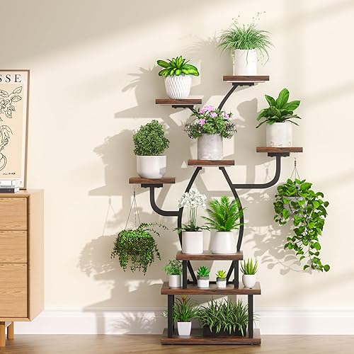 Miniatura 8 de Soporte para plantas de interior con luz de crecimiento, estante pequeño de 8 niveles de 48 pulgadas, soporte de esquina para plantas de interior,