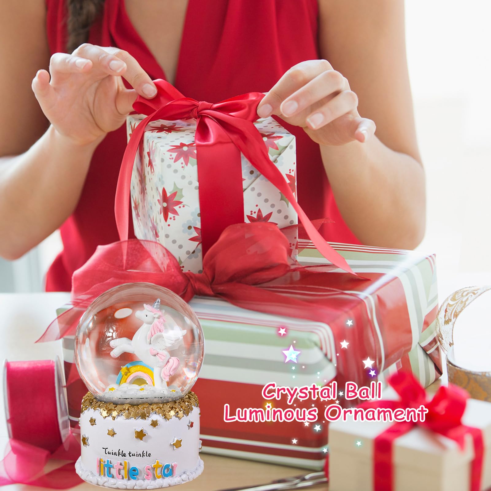 Bola de Nieve de Regalo de Cristal,Caja de Música,Globo de Agua, Adorno de Escritorio Melodía para Niñas, Nietas, Escritorio Ornamento Decoración de Escritorio