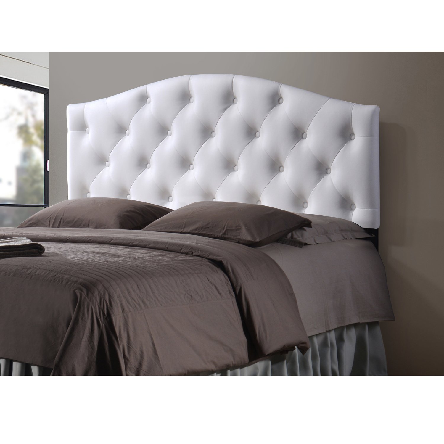 mm08enn Luxury Design Dewsbury Buttoned Faux Leather Headboard 26 inch Height (3FT SINGLE, BROWN)