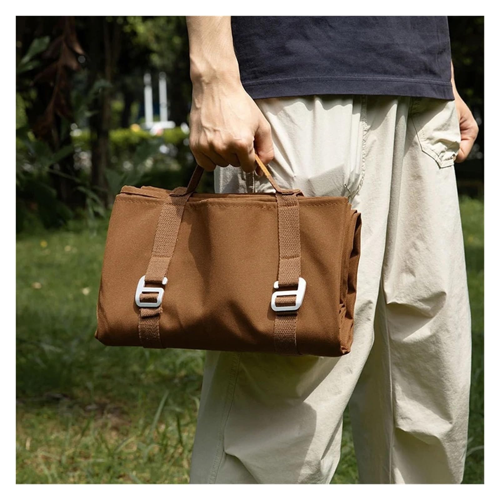Coperta da spiaggia impermeabile per esterni, grande, portatile, da campeggio, picnic, con maniglia per il trasporto, ideale per viaggi in famiglia e attività all'aperto (bianco)