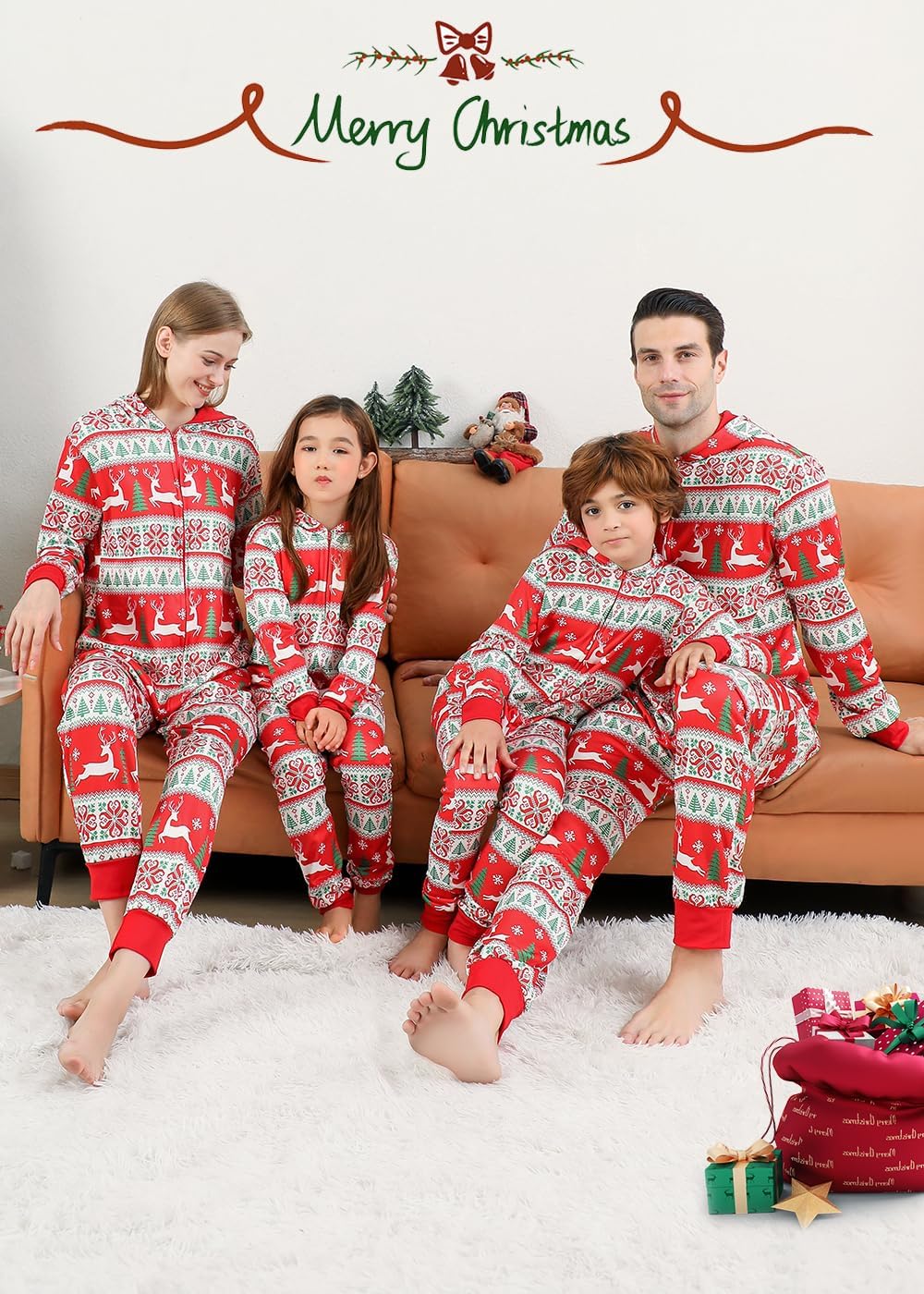 VNVNE Matching Christmas Onesie Pajamas for Family/Couples/Women/Men, Xmas Holiday Reindeer Striped Adults Pjs Sleepwear - Image 3