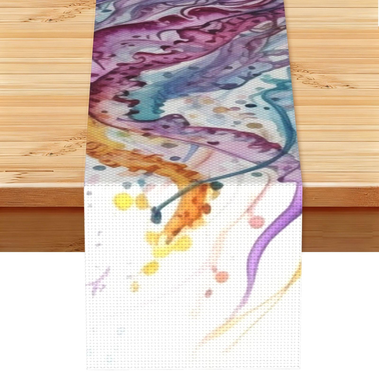 Watercolor Jellyfish Table Runner 13x72 Inch Cotton Linen Table Linen Washable Farmhouse Tablecloth Modern Abstract Art Kitchen Dinning Table Decoration for Home Party Decor