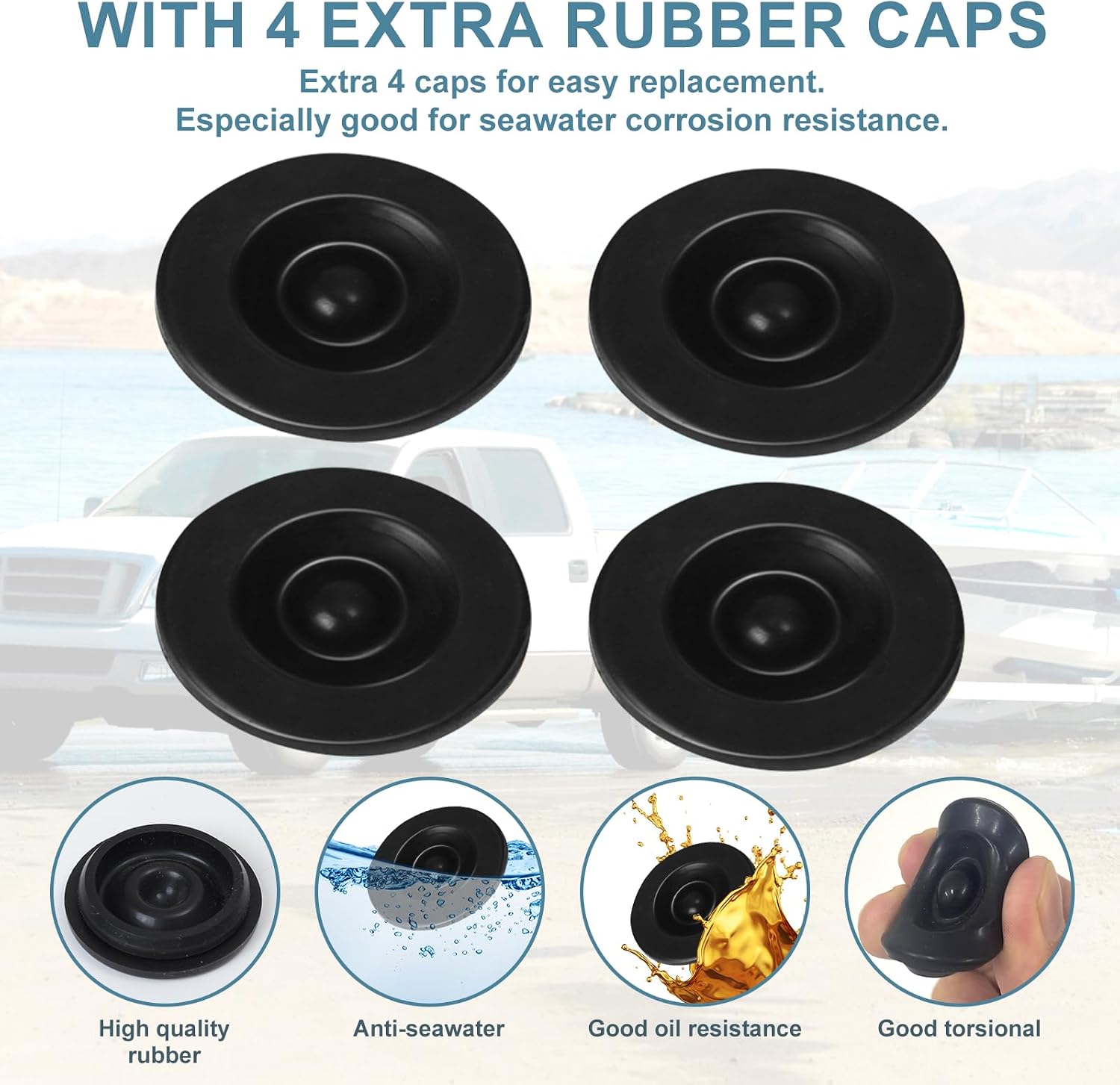 4PCS 2.72’ Trailer Hub Dust Cap, Trailer Axle Bearing Dust Cap Cup Grease Cap with 4 Rubber Plugs for Most 7000 to 8000 lb Dexter EZ Lubricated Trailer Axles
