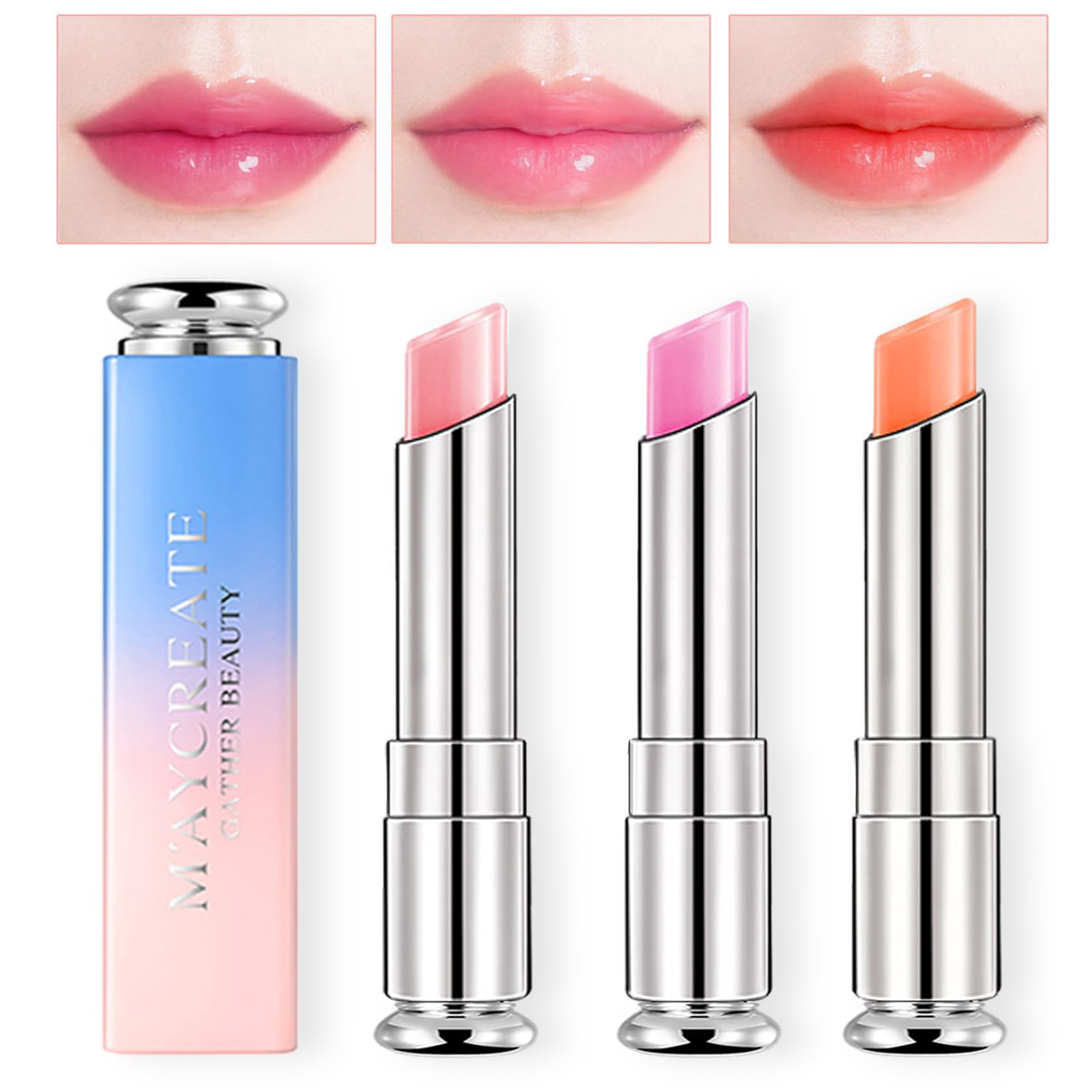 3 Pcs Color Changing Magic Lipstick Set, Long Lasting Waterproof Tinted Lip Balm