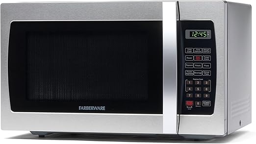 Farberware Countertop Microwave 1000 Watts, 1.3 Cu. Ft. - Microwave Oven With LED Lighting and Child Lock - Perfect for Apartments and Dorms - Easy Clean Stainless Steel