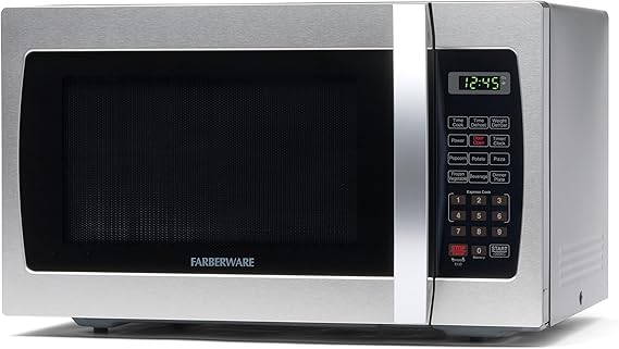 Farberware Countertop Microwave 1000 Watts, 1.3 Cu. Ft. - Microwave Oven With LED Lighting and Child Lock - Perfect for Apartments and Dorms - Easy Clean Stainless Steel