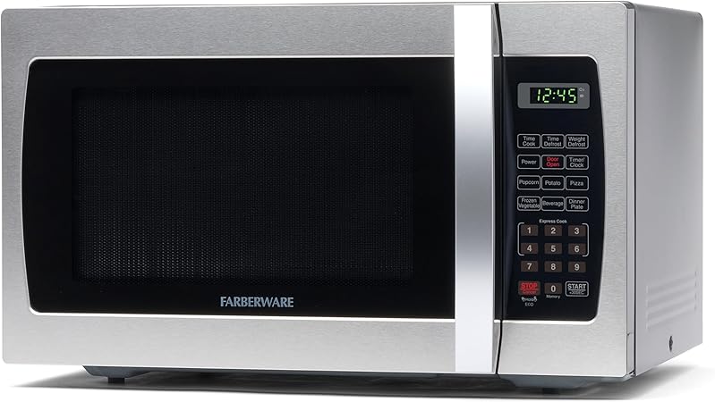 Farberware Countertop Microwave 1000 Watts, 1.3 Cu. Ft. - Microwave Oven With LED Lighting and Child Lock - Perfect for Apartments and Dorms - Easy Clean Stainless Steel