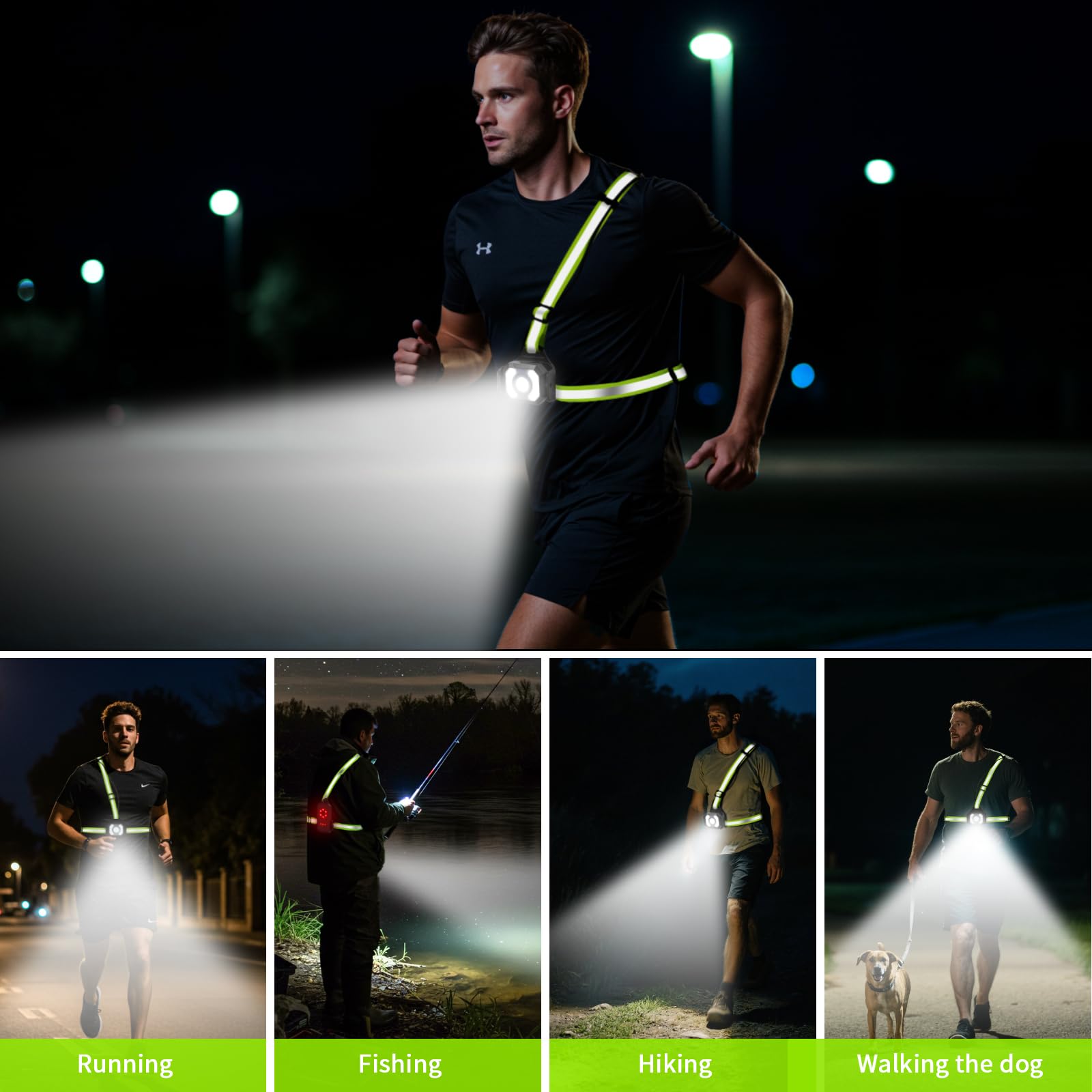Luce da Corsa Ricaricabile Tramite USB, 5 Modalità Luce Running, Impermeabile, Dimmerabile a 90°, 500 Lumen, Ricaricabile Tramite USB, Ideale per Corsa, Camminata e Sport All'aria Aperta