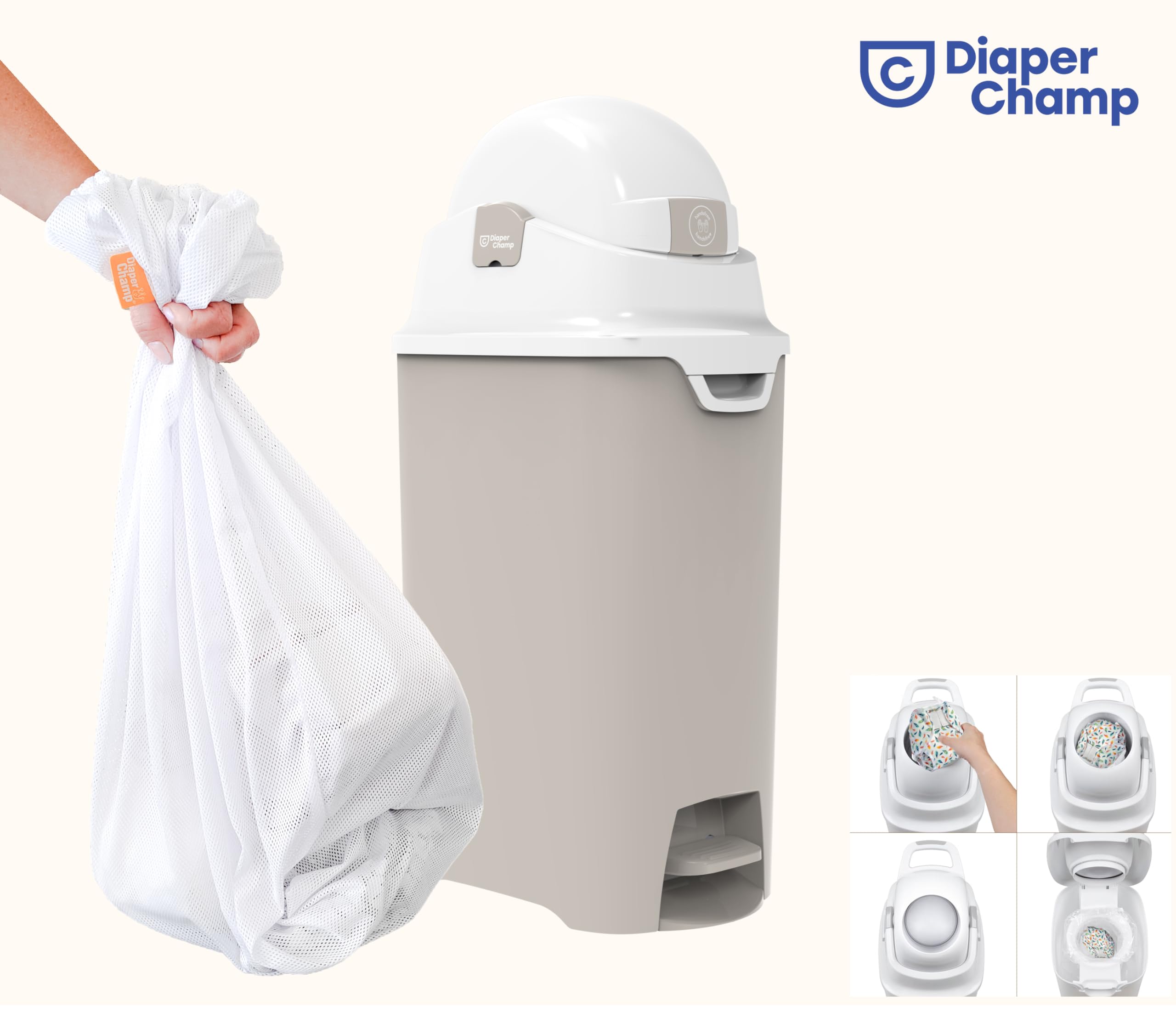 DIAPER CHAMP Poubelle à couches anti-odeurs mains libre Beige - incl 10 sacs ECO gratuits