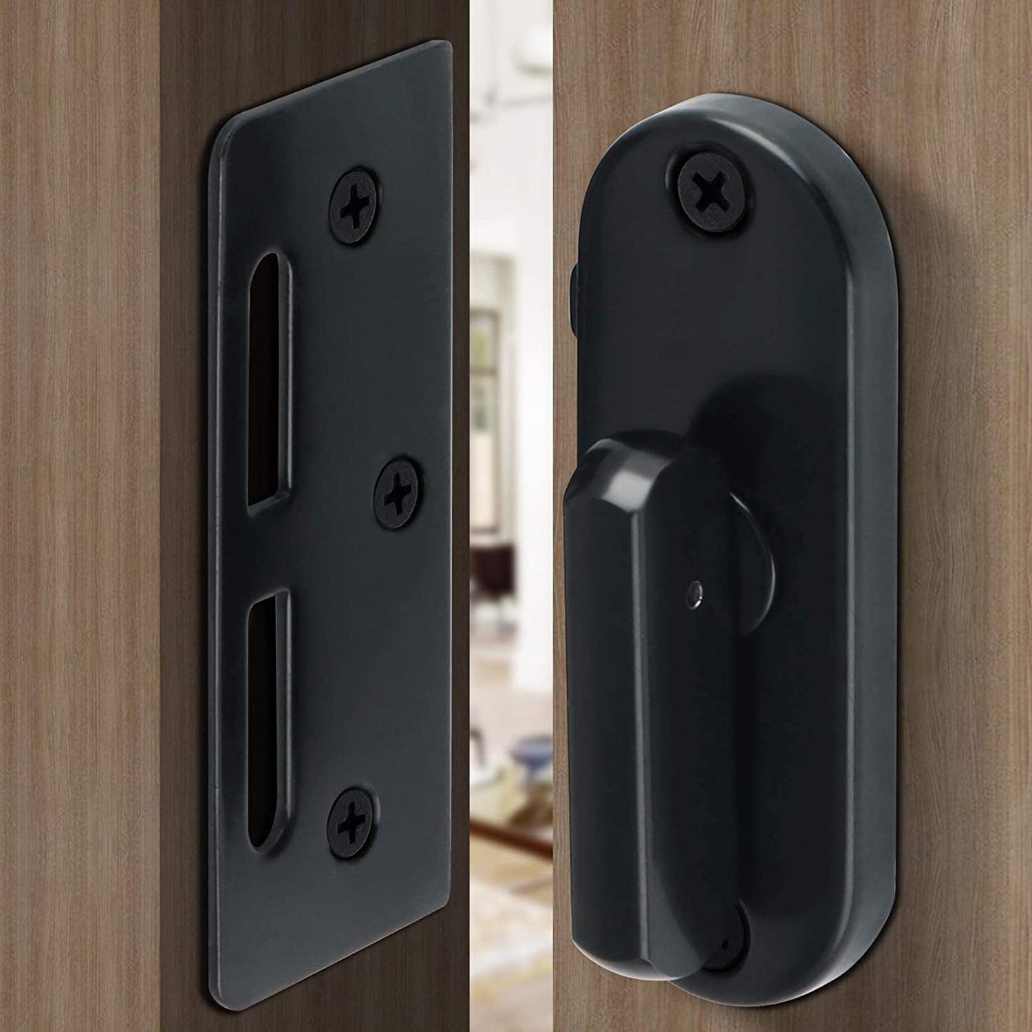 SYOSI Stainless Steel Lock, Catch Gate Latches, Heavy Duty Bolt Latch Buckles, for Kitchen Bathroom Moving Sliding Door Windows Bran Doors, Black Finish