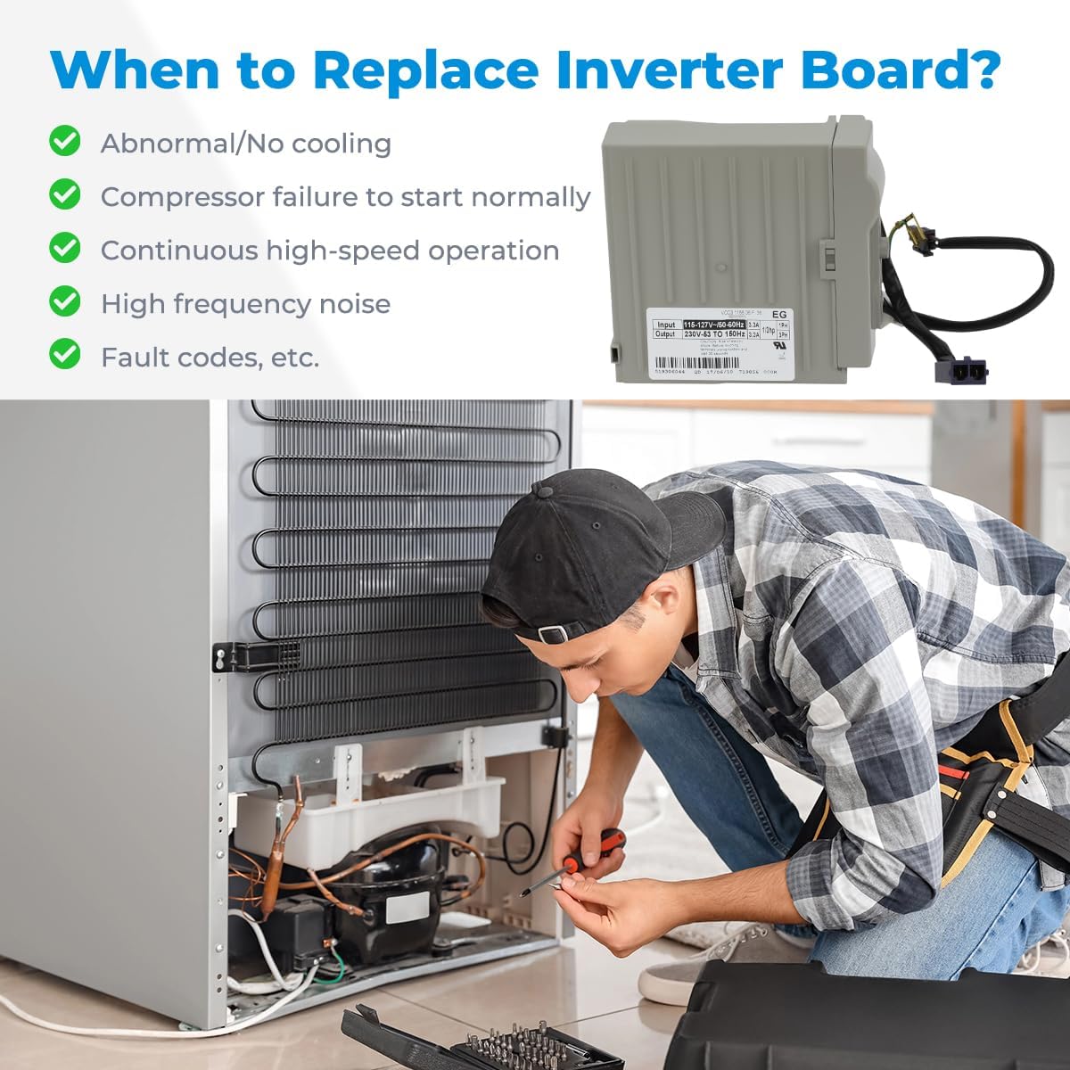 W10710090 Refrigerator Inverter Control Board,Upgraded OEM Inverter Board VCC3 1156 M4 F 9B (3.3A Output) for Major Refrigerator Brands Replace W10154805,W10893917,WR49X10283