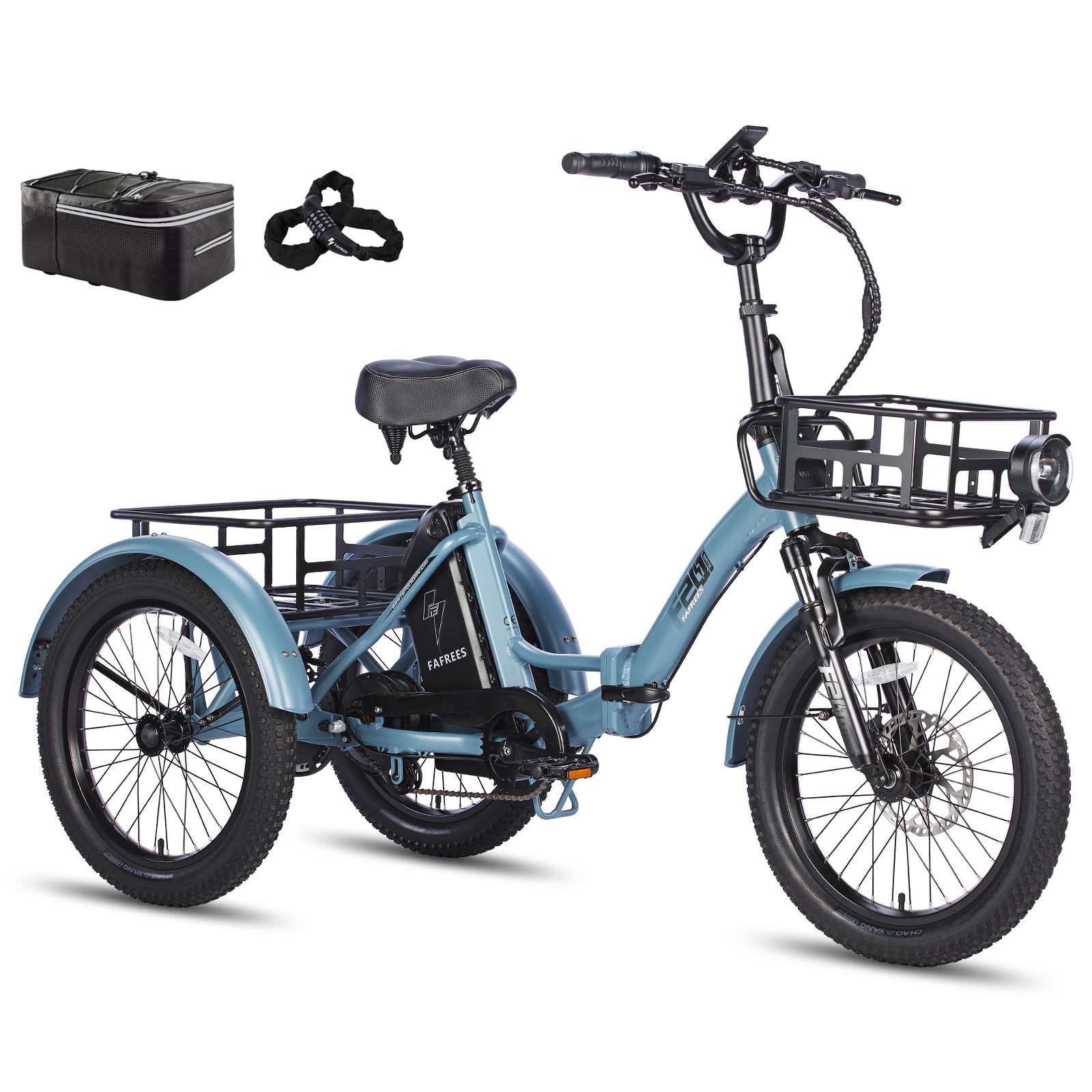 Fafrees F20 Mate E-Bike Triciclo, 20 * 3.0" Triciclo Elettrico Pieghevole Per Adulti Anziani, Batteria Da 48 V/18,2 Ah, Triciclo Elettrico Da Carico, Autonomia 110 KM (Blu)