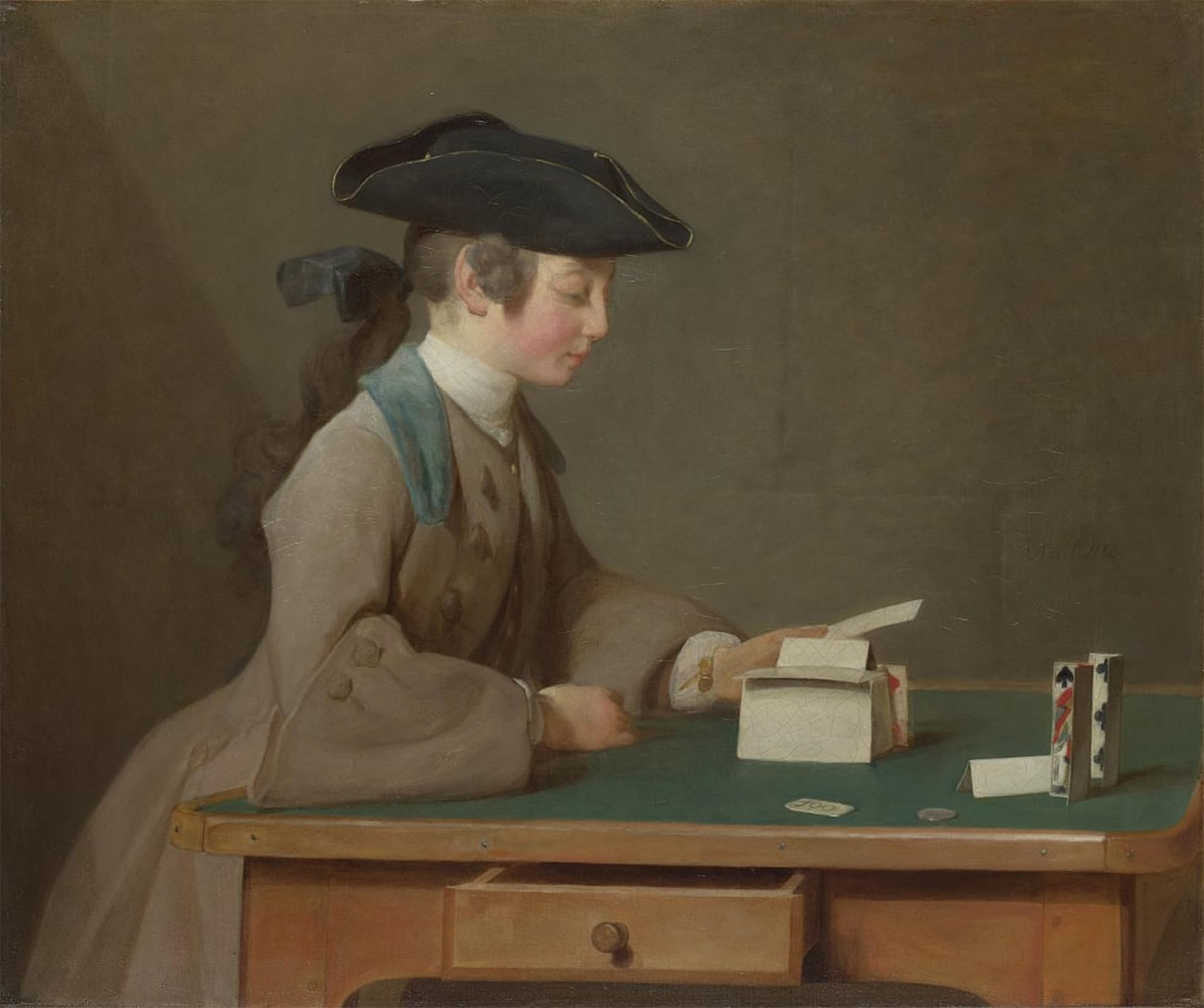 ARTXLXXBN Famous Prints Artwork Pictures Poster Painting Art the House of Cards by Jean Baptiste Simeon Chardin Artwork Landscape Pictures for Home Decor 60x90cm