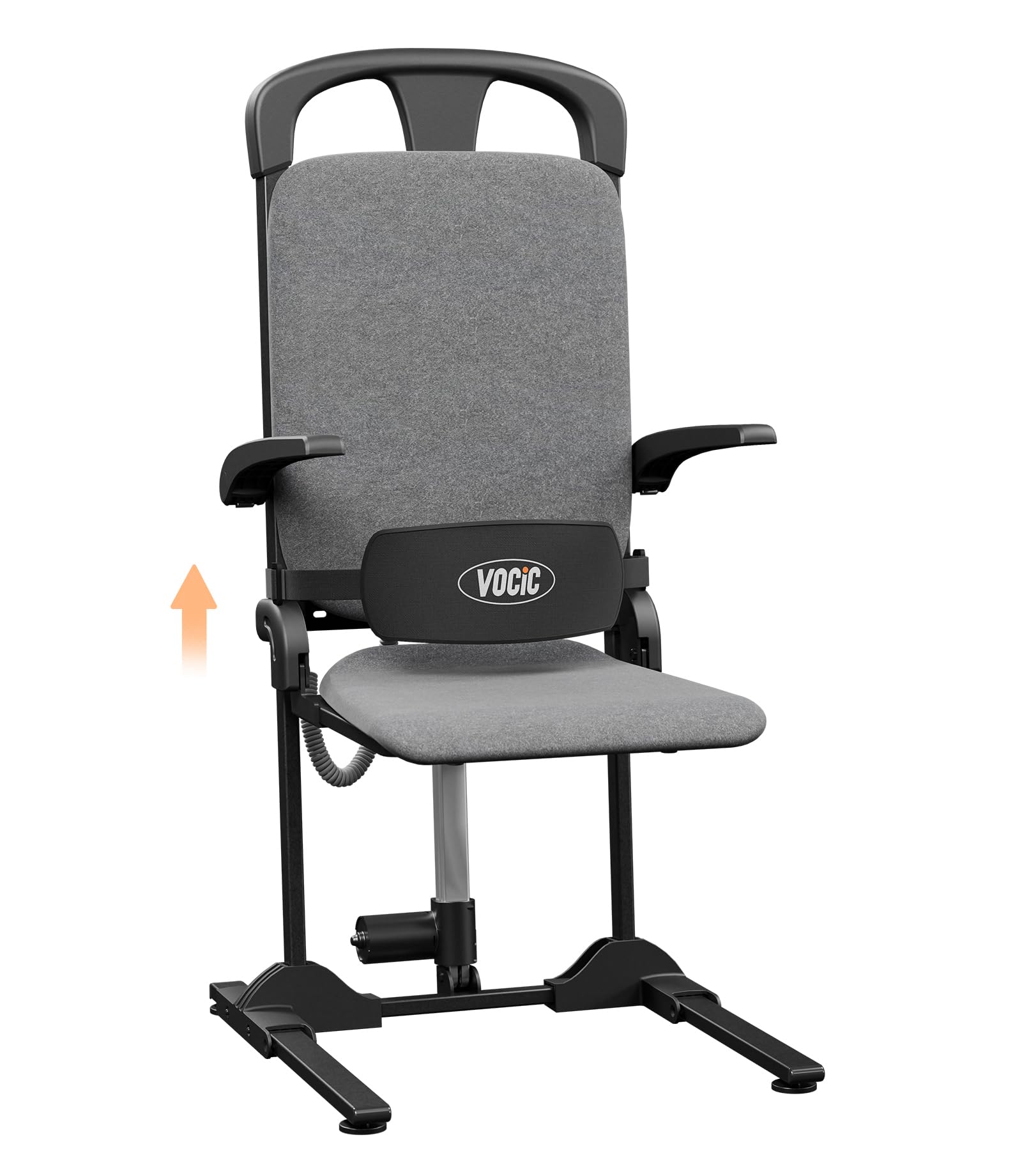 VOCIC Asistente para levantarse para personas mayores, silla de pie eléctrica, marco de acero estable, plegable y portátil, soporta hasta 200 kg, funda de tela gris