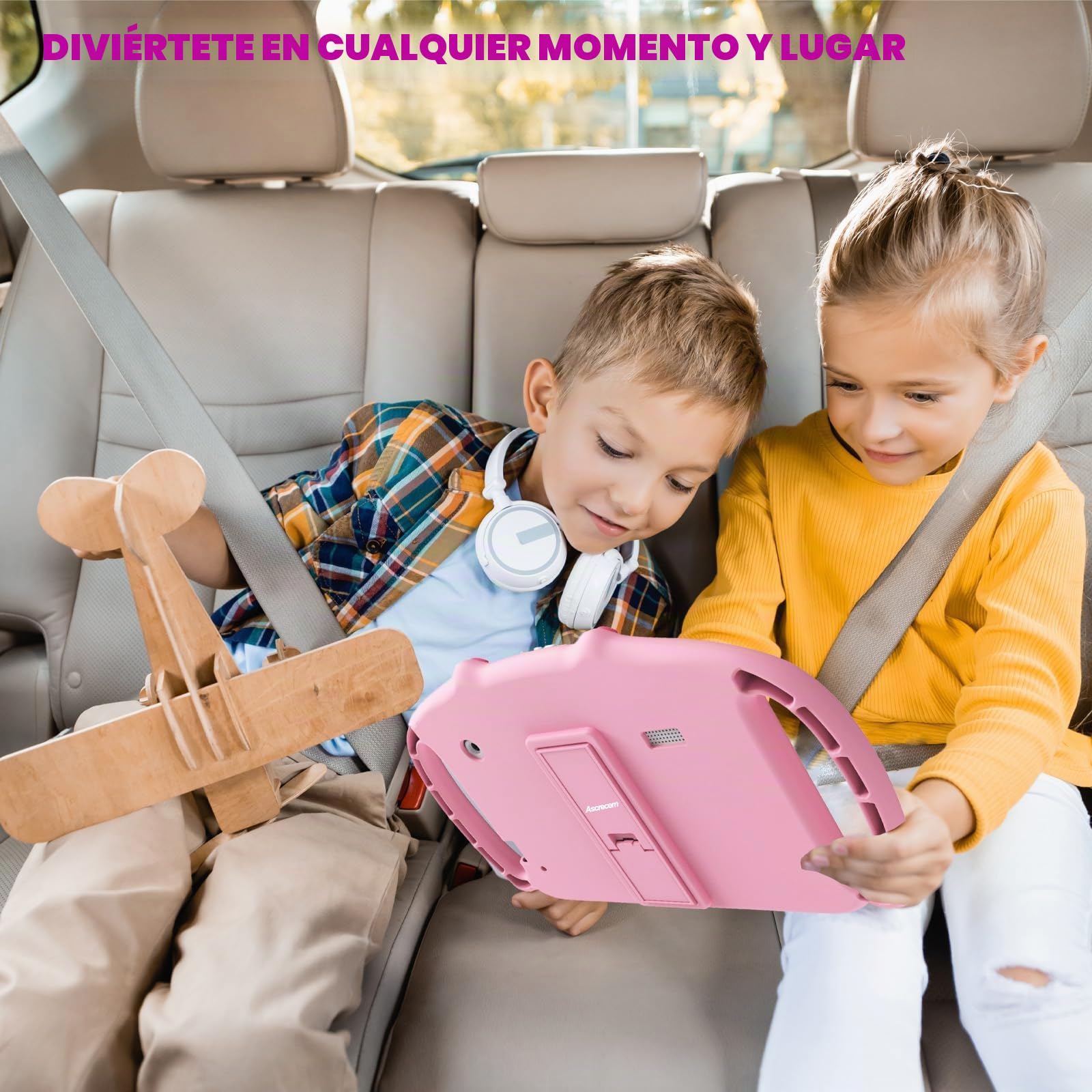 ascrecem Tablet Niños 7 Pulgadas Android Tablet Infantil con WiFi Doble Cámara Control Parental Quad Core 2GB RAM 32GB ROM Juegos Educativos Tableta Bebe de 3 a 14 años Chica Chico (Rosa)
