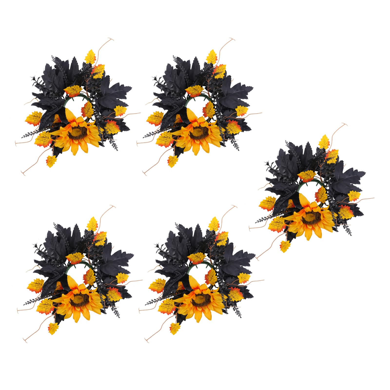 Buxuaaaa 5Pcs Florals Rings Wreaths Artificial Flower Wreath with Black Leaves for Halloween Centerpieces Decors Festival Table Centerpieces Rings