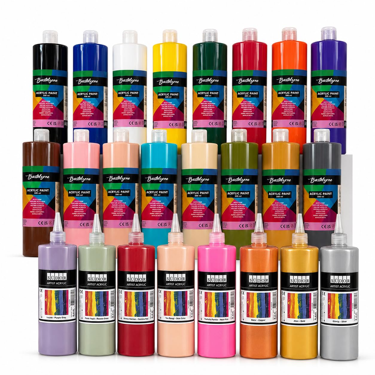 SÜDOR Acrylfarben Set 24 × 500 ml – Hochpigmentierte Künstler-Acrylfarben mit starker Deckkraft – Für Jugendliche & Erwachsene ab 14 Jahren – Ideal für Leinwand, Holz, Stein & Pouring
