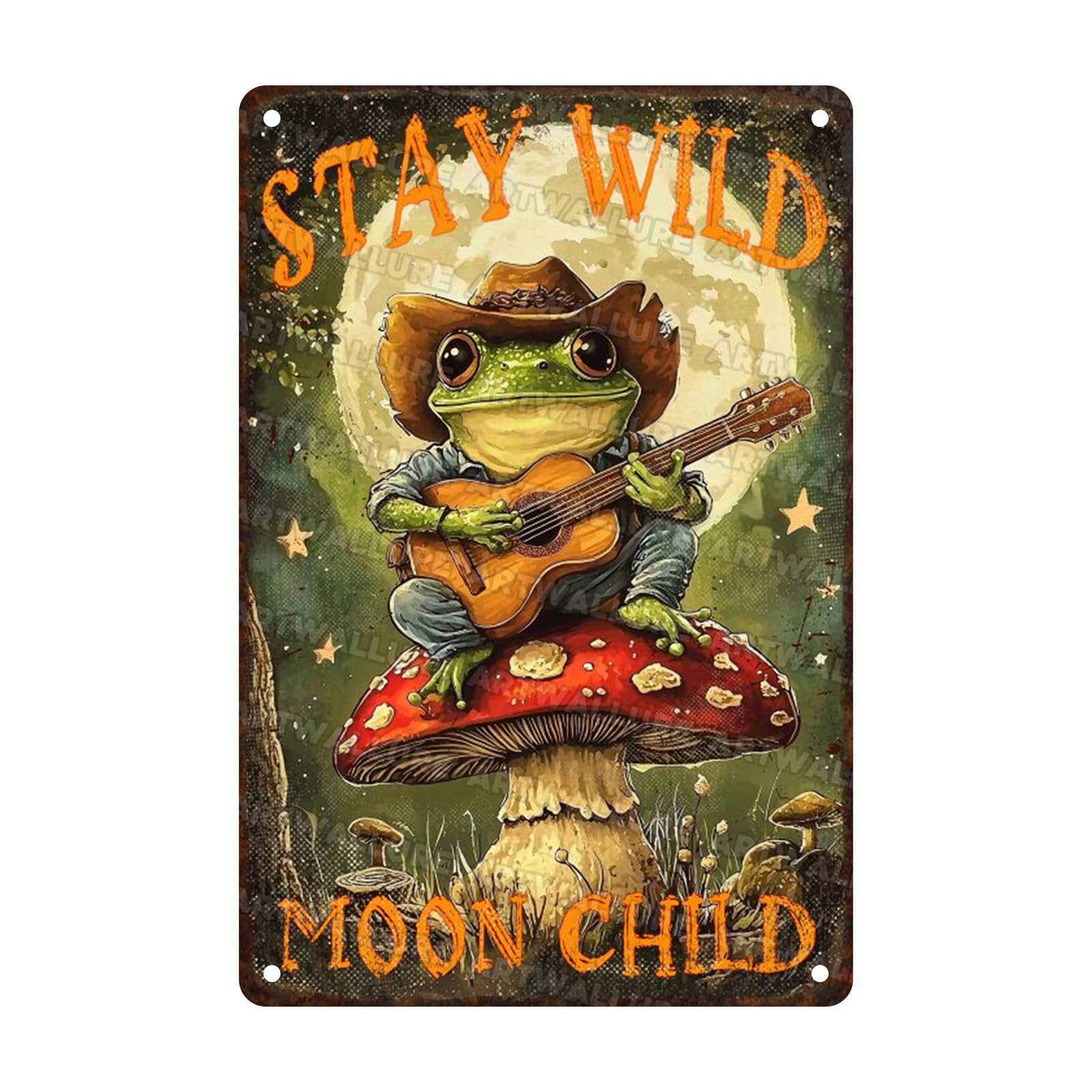 Anceky Tin Sign Retro Stay Wild Moon Sign Mushroom Frog Vintage Metal Sign Wall Decor for Home Yard Garage Farmhouse Bar Kitchen 12×16 Inch