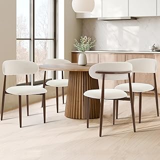 UVV Dining Chairs Set of 4, Metal Kitchen Chairs with Modern Fabric Upholstered for Dining Room, Beige
