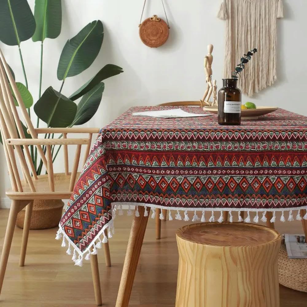 Mantel a Cuadros de 60~300cm con Encaje Cubierta de Mesa de Lino de algodón para Cubierta de Escritorio Mantel de Mesa de té con Colgante Suave paño de Comida