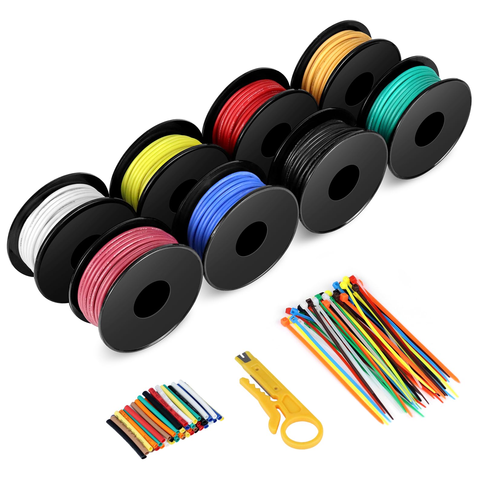 24AWG 0.2mm² Silicone Electrical Wire, 8 Colors Each 5M/16.4ft 24 Gauge Wire Spool